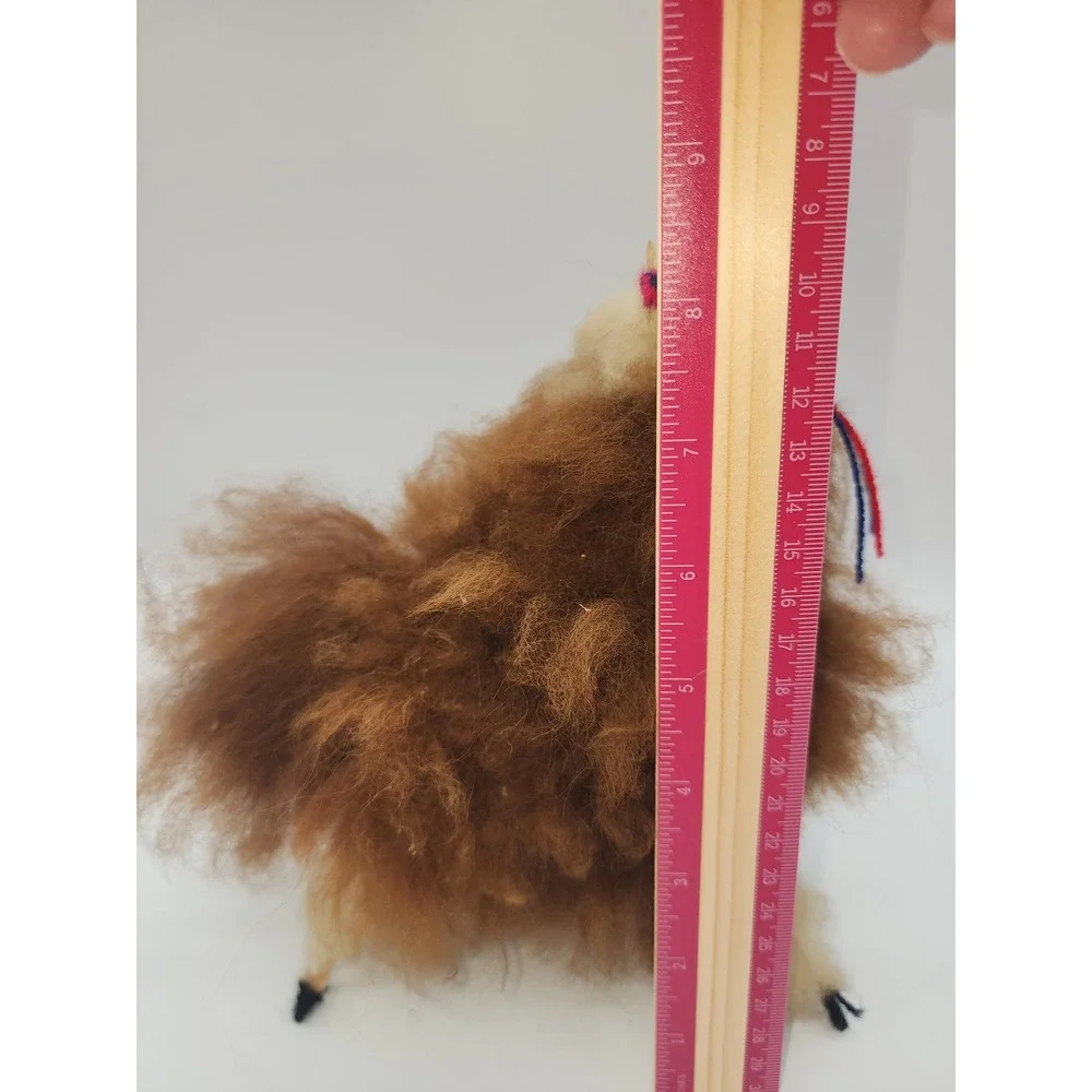 Vintage Handmade Alpaca Wool Llama Figurine Brown Shaggy Folk Art Plush 8.5